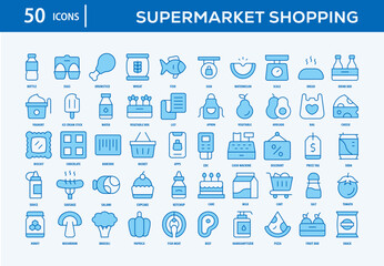 Supermarket Shopping Icons Collection For Business, Marketing, Promotion In Your Project. Easy To Use, Transparent Background, Easy To Edit And Simple Vector Icons