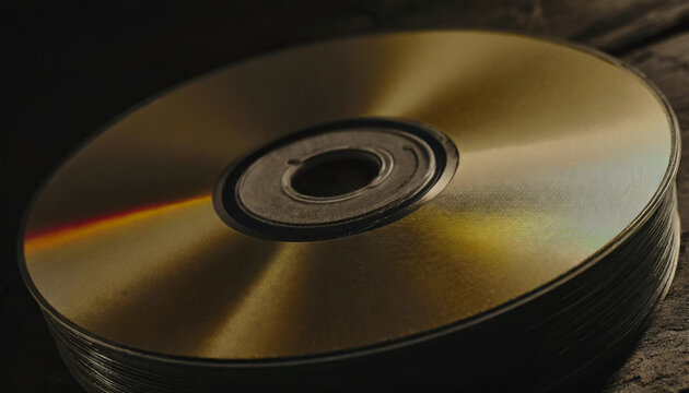 CD, ROM, disc, golden, digital, light, shiny, plastic, data, music, old