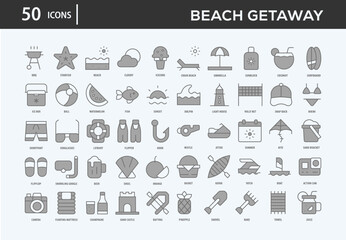 Beach Getaway Icons Collection For Business, Marketing, Promotion In Your Project. Easy To Use, Transparent Background, Easy To Edit And Simple Vector Icons