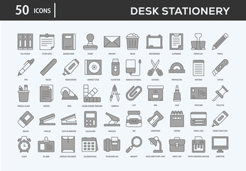 Desk Stationery Icons Collection For Business, Marketing, Promotion In Your Project. Easy To Use, Transparent Background, Easy To Edit And Simple Vector Icons