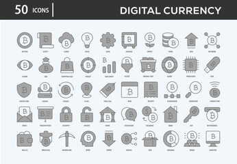 Digital Currency Icons Collection For Business, Marketing, Promotion In Your Project. Easy To Use, Transparent Background, Easy To Edit And Simple Vector Icons