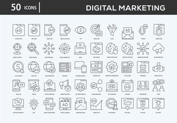 Digital Marketing Icons Collection For Business, Marketing, Promotion In Your Project. Easy To Use, Transparent Background, Easy To Edit And Simple Vector Icons