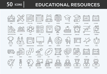 Educational Resources Icons Collection For Business, Marketing, Promotion In Your Project. Easy To Use, Transparent Background, Easy To Edit And Simple Vector Icons