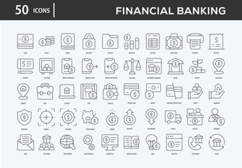Fototapeta na wymiar Financial Banking Icons Collection For Business, Marketing, Promotion In Your Project. Easy To Use, Transparent Background, Easy To Edit And Simple Vector Icons