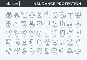 Insurance Protection Icons Collection For Business, Marketing, Promotion In Your Project. Easy To Use, Transparent Background, Easy To Edit And Simple Vector Icons