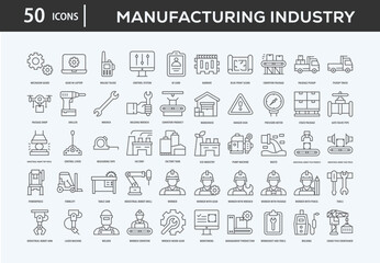 Manufacturing Industry Icons Collection For Business, Marketing, Promotion In Your Project. Easy To Use, Transparent Background, Easy To Edit And Simple Vector Icons