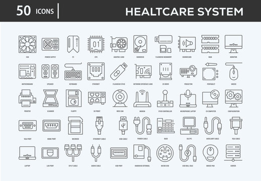 Healtcare System Icons Collection For Business, Marketing, Promotion In Your Project. Easy To Use, Transparent Background, Easy To Edit And Simple Vector Icons