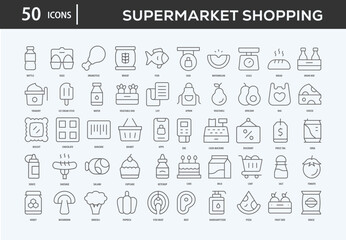 Supermarket Shopping Icons Collection For Business, Marketing, Promotion In Your Project. Easy To Use, Transparent Background, Easy To Edit And Simple Vector Icons