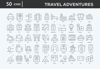 Travel Adventures Icons Collection For Business, Marketing, Promotion In Your Project. Easy To Use, Transparent Background, Easy To Edit And Simple Vector Icons