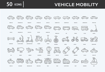 Vehicle Mobility Icons Collection For Business, Marketing, Promotion In Your Project. Easy To Use, Transparent Background, Easy To Edit And Simple Vector Icons