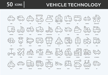 Vehicle Technology Icons Collection For Business, Marketing, Promotion In Your Project. Easy To Use, Transparent Background, Easy To Edit And Simple Vector Icons