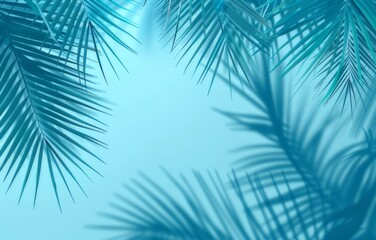 Obraz premium Light blue background with palm shadows