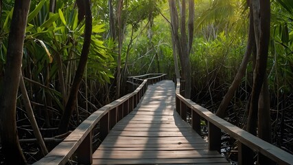 Wooden Bridge Paths Through Lush Forest Landscapes."