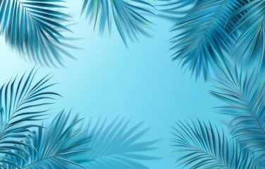 Fototapeta na wymiar Light blue background with palm shadows
