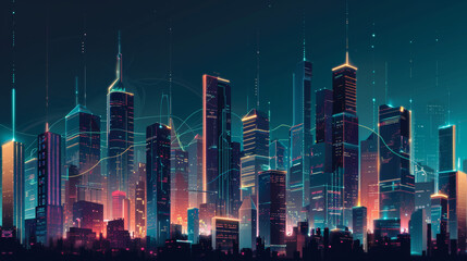 Neon Nights: A Futuristic Cyber Cityscape Illuminated by Vibrant Lights - obrazy, fototapety, plakaty