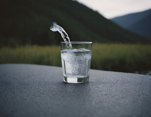 water elegantly pouring into a glass. Perfect for health, lifestyle, and beverage concepts