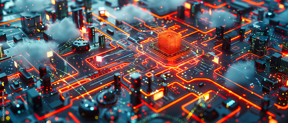 Poster circuitry and digital networks, the backbone of modern computing, visualizing the flow of informatio