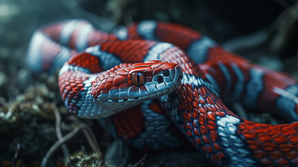 Scarlet Serpent: A Close-Up Encounter with the Red Corn Snake's Vibrant Beauty - obrazy, fototapety, plakaty