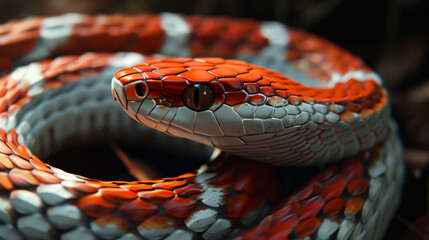 Scarlet Serpent: A Close-Up Encounter with the Red Corn Snake's Vibrant Beauty - obrazy, fototapety, plakaty