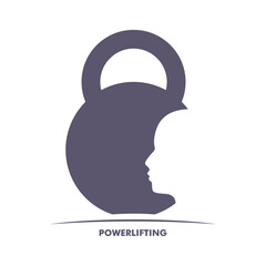 Kettlebell circle icon with human face. Element for sporty club emblem.