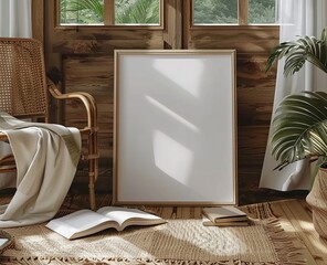 Mock-up frame set in farmhouse room interior background, 3d render. Made with generative AI...