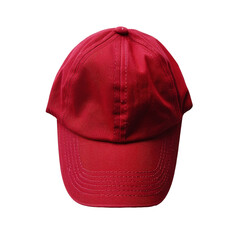 Closeup of a red blank cap on white background, front view of a cap