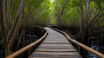 Wooden Bridge Paths Through Lush Forest Landscapes."
