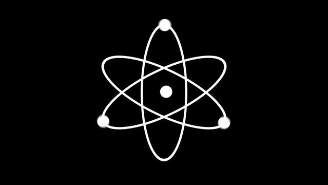Rotating Quantum Atoms Animation on Black Background. Abstract Science Physics Concept. Alpha Channel Included