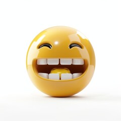 Smiling with wide open mouth yellow emoji 3d style isolated on white