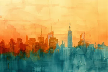 Peel and stick wall murals Watercolor painting skyscraper Watercolor painting - New York NYC City, hazy style loose abstract painting