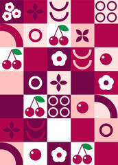 Abstract geometric fruit pattern. Bauhaus pattern abstract geometric. Shapes of natural organic flower plants, eco-agriculture citrus. Vector minimal illustration