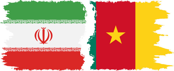 Cameroon and Iran grunge flags connection vector - obrazy, fototapety, plakaty