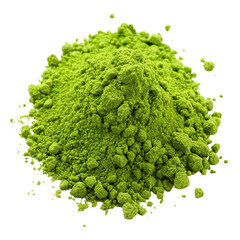 Pile of green matcha powder isolated on transparent background
