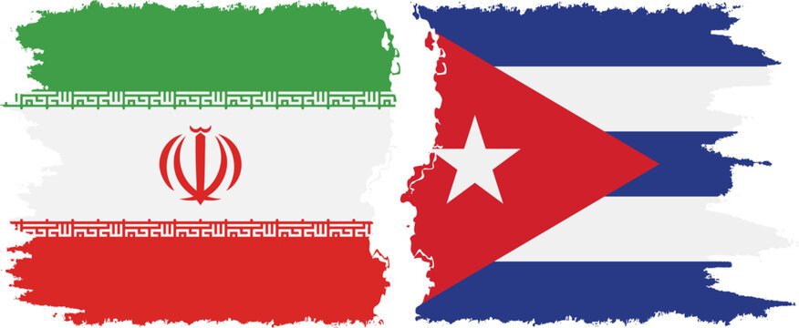 Cuba and Iran grunge flags connection vector