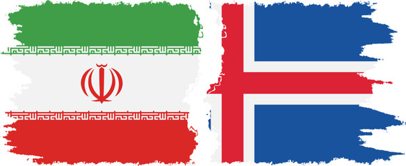 Iceland and Iran grunge flags connection vector