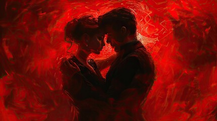 A man and a woman embracing in a dance on an abstract background.
