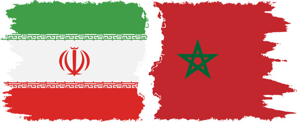 Morocco and Iran grunge flags connection vector