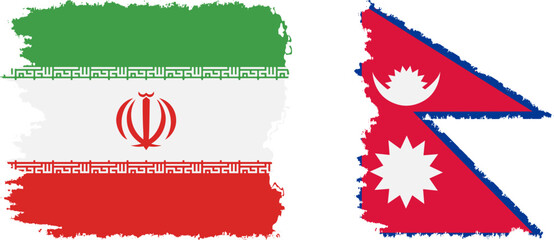 Nepal and Iran grunge flags connection vector
