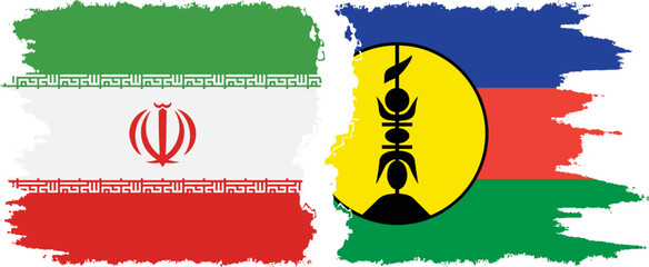 New Caledonia and Iran grunge flags connection vector