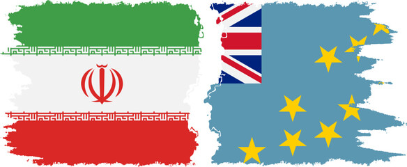 Tuvalu and Iran grunge flags connection vector