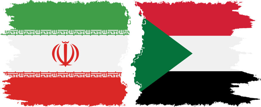 Sudan and Iran grunge flags connection vector