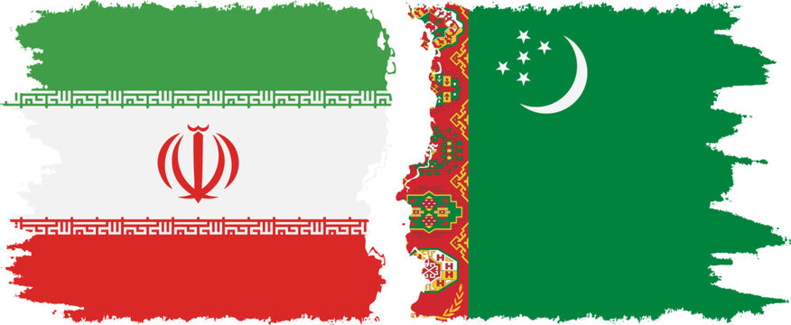Turkmenistan and Iran grunge flags connection vector