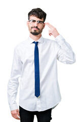 Young handsome business man wearing glasses over isolated background Shooting and killing oneself pointing hand and fingers to head, suicide gesture.