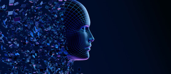 Digital Transformation: AI Artificial Intelligence in Human Face Head - 781743077