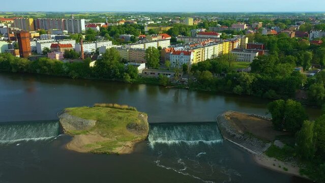 Waterfalls River Odra Brzeg Wodostpady Aerial View Poland