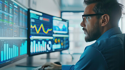 Analyst working with digital finance business data graph showing the technology of investment for a perceptive financial decision, corporate strategy for finance, operations, sales, marketing.