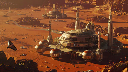 Base on mars animated concept of a Mars base for habitation and colonization of the planet.