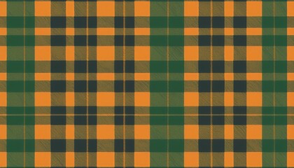 Seamless Pattern of Tartan Shamrock Green Plaid: A Scottish Pattern in Orange and Green Cage