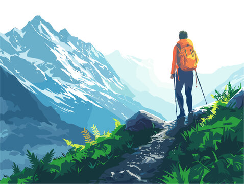 Mesmerizing Mountaintop Serenity: A Hiker's Pause Amidst Solar Splendor