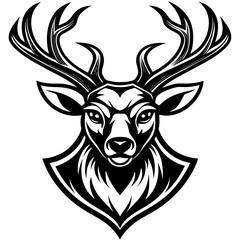 head of a deer mascot,deer silhouette,vector,icon,svg,characters,Holiday t shirt,black deer face drawn trendy logo Vector illustration,deer on a white background,eps,png